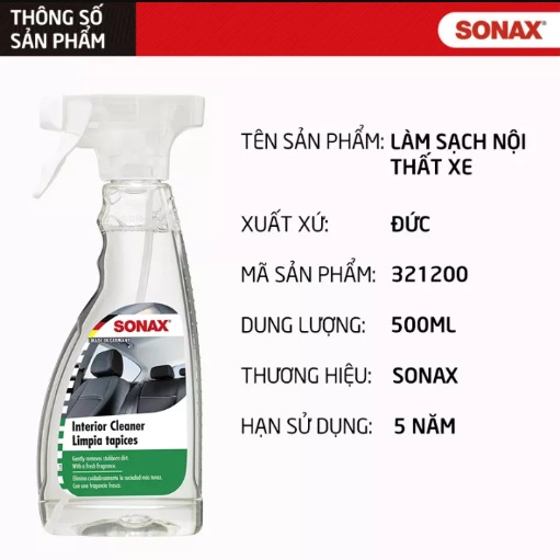 Dung dịch vệ sinh ghế nỉ ô tô Sonax Interior Cleaner Limpia tapices